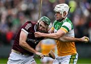 9 January 2022; Brian Concannon of Galway in action against Joey Keenaghan of Offaly during the Walsh Cup Senior Hurling round 1 match between Galway and Offaly at Duggan Park in Ballinasloe, Galway. Photo by Harry Murphy/Sportsfile