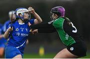 9 January 2022; Amee Nea of Raharney in action against Niamh Leen of Clanmaurice during the 2020 AIB All-Ireland Junior Club Camogie Championship Final match between Clanmaurice and Raharney at Moyne Templetuohy GAA Club in Templetuohy, Tipperary. Photo by Eóin Noonan/Sportsfile