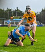 9 January 2022; James Madden of Dublin in action against Scott Walsh of Antrim during the Walsh Cup Senior Hurling round 1 match between Dublin and Antrim at Parnell Park in Dublin. Photo by Ramsey Cardy/Sportsfile