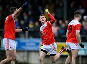 9 January 2022; Emmett Kelly of Pádraig Pearses celebrates scoring a point during the AIB Connacht GAA Football Senior Club Championship Final match between Knockmore and Pádraig Pearses at James Stephens Park in Ballina, Mayo. Photo by Piaras Ó Mídheach/Sportsfile
