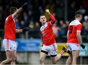 9 January 2022; Emmett Kelly of Pádraig Pearses celebrates scoring a point during the AIB Connacht GAA Football Senior Club Championship Final match between Knockmore and Pádraig Pearses at James Stephens Park in Ballina, Mayo. Photo by Piaras Ó Mídheach/Sportsfile