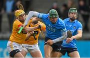 9 January 2022; Chris Crummey of Dublin evades the tackle by Conor Johnston of Antrim during the Walsh Cup Senior Hurling round 1 match between Dublin and Antrim at Parnell Park in Dublin. Photo by Ramsey Cardy/Sportsfile