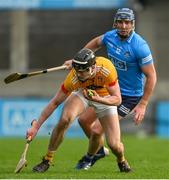 9 January 2022; Joe Maskey of Antrim and John Hetherton of Dublin during the Walsh Cup Senior Hurling round 1 match between Dublin and Antrim at Parnell Park in Dublin. Photo by Ramsey Cardy/Sportsfile