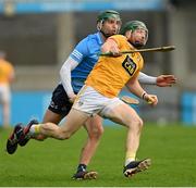 9 January 2022; Niall McKenna of Antrim in action against Chris Crummey of Dublin during the Walsh Cup Senior Hurling round 1 match between Dublin and Antrim at Parnell Park in Dublin. Photo by Ramsey Cardy/Sportsfile