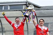 9 January 2022; Pádraig Pearses joint-captains Emmett Kelly, left, and David Murray lift the cup after their side's victory in the AIB Connacht GAA Football Senior Club Championship Final match between Knockmore and Pádraig Pearses at James Stephens Park in Ballina, Mayo. Photo by Piaras Ó Mídheach/Sportsfile