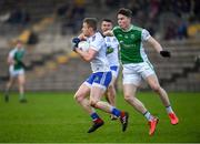 9 January 2022; Colin Walshe of Monaghan in action against Ronan McCaffrey of Fermanagh during the Dr McKenna Cup Round 2 match between Monaghan and Fermanagh at St Tiernachs Park in Clones, Monaghan. Photo by Philip Fitzpatrick/Sportsfile