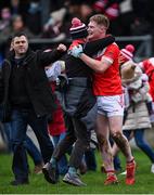 9 January 2022; Paul Carey of Pádraig Pearses celebrates with supporters after his side's victory in the AIB Connacht GAA Football Senior Club Championship Final match between Knockmore and Pádraig Pearses at James Stephens Park in Ballina, Mayo. Photo by Piaras Ó Mídheach/Sportsfile