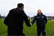 9 January 2022; Galway manager Henry Shefflin and Offaly manager Michael Fennelly shake hands after the Walsh Cup Senior Hurling round 1 match between Galway and Offaly at Duggan Park in Ballinasloe, Galway. Photo by Harry Murphy/Sportsfile
