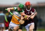 9 January 2022; Brian Duignan of Offaly in action against Stephen Barrett of Galway during the Walsh Cup Senior Hurling round 1 match between Galway and Offaly at Duggan Park in Ballinasloe, Galway. Photo by Harry Murphy/Sportsfile