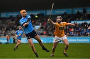 9 January 2022; Ronan Hayes of Dublin in action against Ryan McGarry of Antrim during the Walsh Cup Senior Hurling round 1 match between Dublin and Antrim at Parnell Park in Dublin. Photo by Ramsey Cardy/Sportsfile