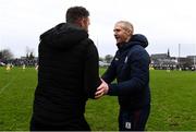 9 January 2022; Galway manager Henry Shefflin and Offaly manager Michael Fennelly shake hands after the Walsh Cup Senior Hurling round 1 match between Galway and Offaly at Duggan Park in Ballinasloe, Galway. Photo by Harry Murphy/Sportsfile
