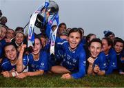 9 January 2022; Raharney players celebrate with the cup after the 2020 AIB All-Ireland Junior Club Camogie Championship Final match between Clanmaurice and Raharney at Moyne Templetuohy GAA Club in Templetuohy, Tipperary. Photo by Eóin Noonan/Sportsfile