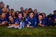 9 January 2022; Raharney players celebrate with the cup after the 2020 AIB All-Ireland Junior Club Camogie Championship Final match between Clanmaurice and Raharney at Moyne Templetuohy GAA Club in Templetuohy, Tipperary. Photo by Eóin Noonan/Sportsfile
