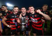 9 January 2022; Ballygunner players, from left, Conor Power, Conor Sheahan, and Peter Hogan celebrate with the cup after the AIB Munster Hurling Senior Club Championship Final match between Ballygunner and Kilmallock at Páirc Uí Chaoimh in Cork. Photo by Stephen McCarthy/Sportsfile