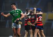 9 January 2022; Ballygunner players, from left, Billy O'Keeffe, Barry O'Sullivan, Philip O'Mahony and Eddie Hayden celebrate after the AIB Munster Hurling Senior Club Championship Final match between Ballygunner and Kilmallock at Páirc Uí Chaoimh in Cork. Photo by Stephen McCarthy/Sportsfile