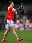 9 January 2022; Pádraig Pearses full-forward Hubert Darcy puts on a goalkeeper jersey as he makes his way to the goals to replace team-mate Paul Whelan, who was shown a black card, during the AIB Connacht GAA Football Senior Club Championship Final match between Knockmore and Pádraig Pearses at James Stephens Park in Ballina, Mayo. Photo by Piaras Ó Mídheach/Sportsfile