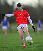 8 January 2022; Jay Hughes of Louth kicks a free during the O'Byrne Cup group A match between Longford and Louth at Rathcline GAA club in Lanesboro, Longford. Photo by Ramsey Cardy/Sportsfile