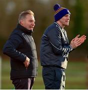 8 January 2022; Longford coach Michael Hannon, right, and selector Eugene McCormack during the O'Byrne Cup group A match between Longford and Louth at Rathcline GAA club in Lanesboro, Longford. Photo by Ramsey Cardy/Sportsfile