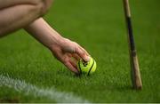 9 January 2022; A general view of a yellow sliotar during the Walsh Cup Senior Hurling round 1 match between Dublin and Antrim at Parnell Park in Dublin. Photo by Ramsey Cardy/Sportsfile