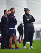 7 January 2022; Mayo manager James Horan, right, with his backroom staff including Ciarán McDonald during the Connacht FBD League semi-final match between Mayo and Galway at the NUI Galway Connacht GAA Air Dome in Bekan, Mayo. Photo by Eóin Noonan/Sportsfile