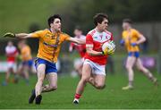 9 January 2022; David Murray of Pádraig Pearses in action against Pearse Ruttledge of Knockmore during the AIB Connacht GAA Football Senior Club Championship Final match between Knockmore and Pádraig Pearses at James Stephens Park in Ballina, Mayo. Photo by Piaras Ó Mídheach/Sportsfile