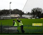 9 January 2022; Stewards pull across the behind the goal net before the Walsh Cup Senior Hurling round 1 match between Galway and Offaly at Duggan Park in Ballinasloe, Galway. Photo by Harry Murphy/Sportsfile