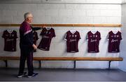 9 January 2022; Kitman Tex Callahan hangs jerseys in the dressing room before the Walsh Cup Senior Hurling round 1 match between Galway and Offaly at Duggan Park in Ballinasloe, Galway. Photo by Harry Murphy/Sportsfile