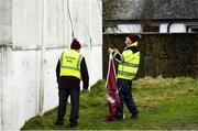 9 January 2022; Stewards raise the Galway flag before the Walsh Cup Senior Hurling round 1 match between Galway and Offaly at Duggan Park in Ballinasloe, Galway. Photo by Harry Murphy/Sportsfile