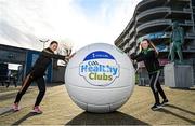 11 January 2022; Irish Life announces four-year partnership with GAA Healthy Clubs. To date, GAA Healthy Clubs has engaged 300 clubs and with the sponsorship, they expect to see an additional 375 clubs join the growing movement by January 2024. Pictured at the announcement at Croke Park in Dublin are, Meath ladies footballer Niamh O’Sullivan, left, and Grace Birch, a member of Lucan Sarsfields GAA Club, and a GAA Healthy Club. Photo by Ramsey Cardy/Sportsfile