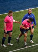 11 January 2022; Leinster front row, from left, Tadhg Furlong, Rónan Kelleher and Andrew Porter during a Leinster rugby squad training session at Energia Park in Dublin. Photo by Harry Murphy/Sportsfile