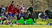 11 January 2022; Jack Crowley, second from right, during Munster rugby squad training at University of Limerick in Limerick. Photo by Brendan Moran/Sportsfile