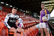 12 January 2022; Kilcoo GAC footballer Jerome Johnston, left, and Derrygonnelly footballer Conall Jones ahead of the AIB Ulster GAA Football Senior Club Championship Final, which takes place at 3:45pm at Athletic Grounds in Armagh this Sunday, January 16th and will see the Down champions take on Derrygonnelly Harps of Fermanagh. This weekend will also see Austin Stacks of Kerry battle it out with St Finbarr’s of Cork in the AIB Munster GAA Football Senior Club Championship Final on Sunday, January 16th at Semple Stadium at 1:45pm. Both games will be broadcast live by TG4, with live coverage for the Munster final starting at 1:30pm, while the Ulster final coverage will get underway from 3:30pm. This year’s AIB Club Championships celebrate #TheToughest players in Gaelic Games - those who keep going and persevere no matter what. Photo by Sam Barnes/Sportsfile