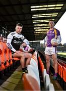 12 January 2022; Kilcoo GAC footballer Jerome Johnston, left, and Derrygonnelly footballer Conall Jones ahead of the AIB Ulster GAA Football Senior Club Championship Final, which takes place at 3:45pm at Athletic Grounds in Armagh this Sunday, January 16th and will see the Down champions take on Derrygonnelly Harps of Fermanagh. This weekend will also see Austin Stacks of Kerry battle it out with St Finbarr’s of Cork in the AIB Munster GAA Football Senior Club Championship Final on Sunday, January 16th at Semple Stadium at 1:45pm. Both games will be broadcast live by TG4, with live coverage for the Munster final starting at 1:30pm, while the Ulster final coverage will get underway from 3:30pm. This year’s AIB Club Championships celebrate #TheToughest players in Gaelic Games - those who keep going and persevere no matter what. Photo by Sam Barnes/Sportsfile