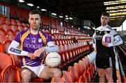 12 January 2022; Derrygonnelly footballer Conall Jones, left, and Kilcoo GAC footballer Jerome Johnston ahead of the AIB Ulster GAA Football Senior Club Championship Final, which takes place at 3:45pm in Athletic Grounds in Armagh this Sunday, January 16th and will see the Fermanagh side take on Kilcoo of Down. This weekend will also see Austin Stacks of Kerry battle it out with St Finbarr’s of Cork in the AIB Munster GAA Football Senior Club Championship Final on Sunday, January 16th at Semple Stadium at 1:45pm. Both games will be broadcast live by TG4, with live coverage for the Munster final starting at 1:30pm, while the Ulster final coverage will get underway from 3:30pm. This year’s AIB Club Championships celebrate #TheToughest players in Gaelic Games - those who keep going and persevere no matter what. Photo by Sam Barnes/Sportsfile