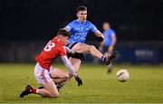 12 January 2022; Lee Gannon of Dublin in action against Kyle McElroy of Louth during the O'Byrne Cup Group A match between Dublin and Louth at Parnell Park in Dublin. Photo by Stephen McCarthy/Sportsfile