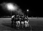 12 January 2022; (EDITOR'S NOTE; Image has been converted to black & white) Laois captain Evan O'Carroll speaks to his players in a huddle before the O'Byrne Cup Group B match between Laois and Meath at Stradbally GAA Club in Stradbally, Laois. Photo by Piaras Ó Mídheach/Sportsfile