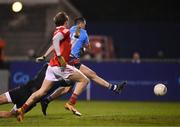 12 January 2022; Cormac Costello of Dublin shoots to score his side's first goal during the O'Byrne Cup Group A match between Dublin and Louth at Parnell Park in Dublin. Photo by Stephen McCarthy/Sportsfile