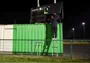 12 January 2022; Ciaran Barnes and Gary Prunty attempt to fix the scoreboard before the O'Byrne Cup Group B match between Wicklow and Wexford at Bray Emmets GAA Club in Bray, Wicklow. Photo by Harry Murphy/Sportsfile