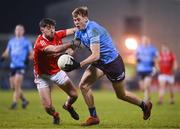 12 January 2022; Cameron McCormack of Dublin in action against Eoghan Callaghan of Louth during the O'Byrne Cup Group A match between Dublin and Louth at Parnell Park in Dublin. Photo by Stephen McCarthy/Sportsfile