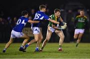 12 January 2022; Conor McGill of Meath in action against Seán Moore and Brian Byrne, left, of Laois during the O'Byrne Cup Group B match between Laois and Meath at Stradbally GAA Club in Stradbally, Laois. Photo by Piaras Ó Mídheach/Sportsfile