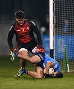 12 January 2022; Ryan Basquel of Dublin in action against Louth goalkeeper Martin McEneaney during the O'Byrne Cup Group A match between Dublin and Louth at Parnell Park in Dublin. Photo by Stephen McCarthy/Sportsfile