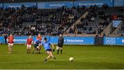 12 January 2022; Lorcan O'Dell of Dublin scores his side's third goal, a penalty, during the O'Byrne Cup Group A match between Dublin and Louth at Parnell Park in Dublin. Photo by Stephen McCarthy/Sportsfile
