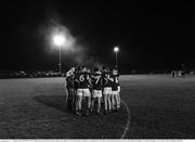 12 January 2022; (EDITOR'S NOTE; Image has been converted to black & white) Laois captain Evan O'Carroll speaks to his players in a huddle before the O'Byrne Cup Group B match between Laois and Meath at Stradbally GAA Club in Stradbally, Laois. Photo by Piaras Ó Mídheach/Sportsfile