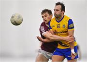 14 January 2022; Donie Smith of Roscommon in action against Liam Silke of Galway during the Connacht FBD League Final match between Galway and Roscommon at NUI Galway Connacht Air Dome in Bekan, Mayo. Photo by Sam Barnes/Sportsfile