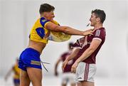 14 January 2022; Conor Cox of Roscommon and Johnny Heaney of Galway tussle off the ball during the Connacht FBD League Final match between Galway and Roscommon at NUI Galway Connacht Air Dome in Bekan, Mayo. Photo by Sam Barnes/Sportsfile