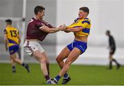 14 January 2022; Conor Cox of Roscommon and Johnny Heaney of Galway tussle off the ball during the Connacht FBD League Final match between Galway and Roscommon at NUI Galway Connacht Air Dome in Bekan, Mayo. Photo by Sam Barnes/Sportsfile