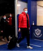 14 January 2022; Tadhg Beirne of Munster arrives before the Heineken Champions Cup Pool B match between Castres Olympique and Munster at Stade Pierre Fabre in Castres, France. Photo by Manuel Blondeu/Sportsfile