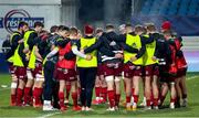 14 January 2022; The Munster team huddle before the Heineken Champions Cup Pool B match between Castres Olympique and Munster at Stade Pierre Fabre in Castres, France. Photo by Manuel Blondeu/Sportsfile