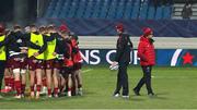 14 January 2022; Munster head coach Johann van Graan, right and senior coach Stephen Larkham during the team warm-up before the Heineken Champions Cup Pool B match between Castres Olympique and Munster at Stade Pierre Fabre in Castres, France. Photo by Manuel Blondeu/Sportsfile