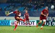 14 January 2022; Jack Crowley of Munster kicks a penalty during the Heineken Champions Cup Pool B match between Castres Olympique and Munster at Stade Pierre Fabre in Castres, France. Photo by Manuel Blondeu/Sportsfile